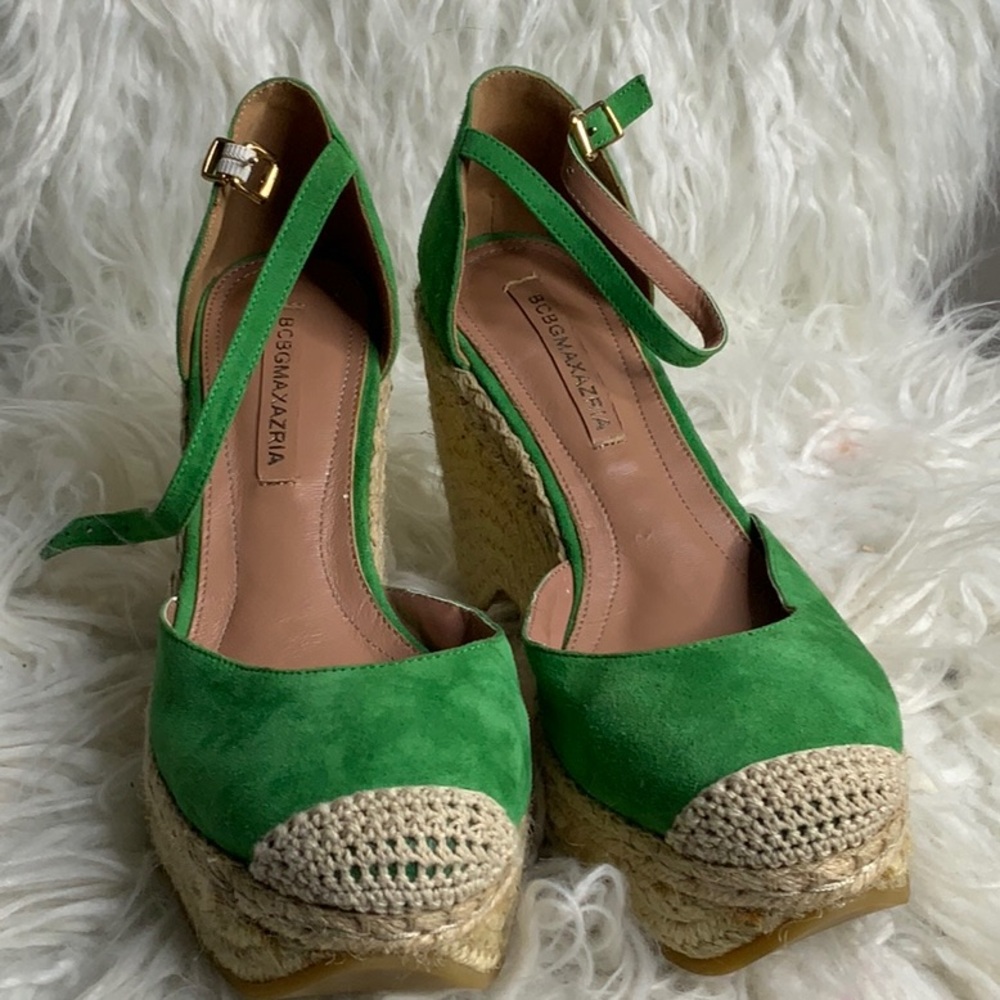 BCBGMAXAZRIA Green Wedge Sandals
